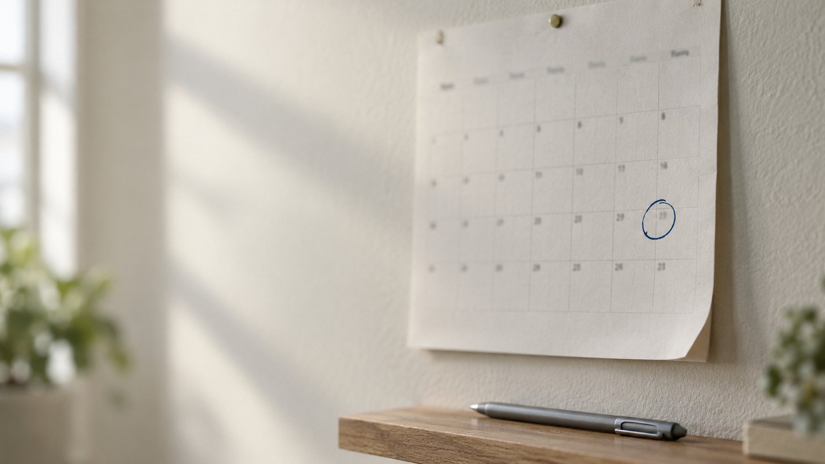 Wall calendar with one date circled in blue ink, illustrating the timing of the Social Security COLA vs inflation